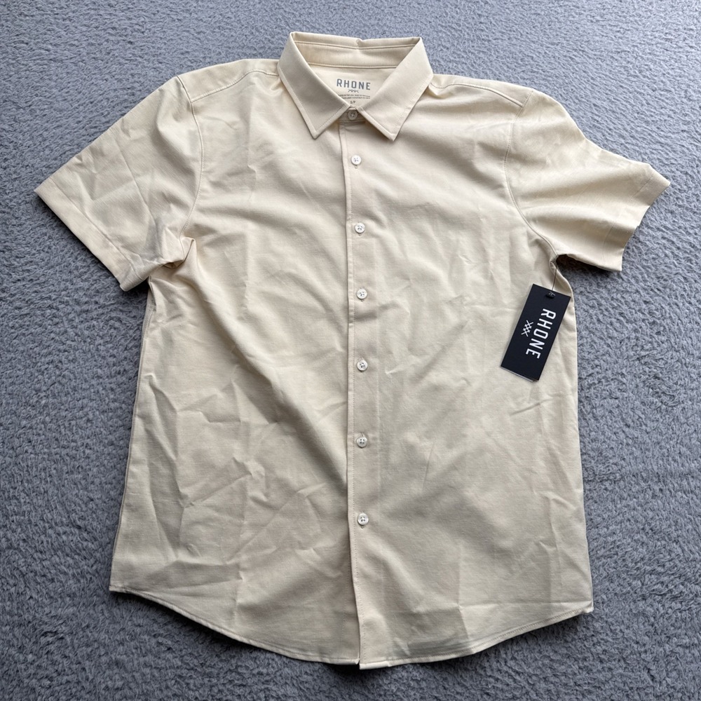 Rhone Brezza Shirt Mens Small Beige NEW Stretch Linen Performance Button Up